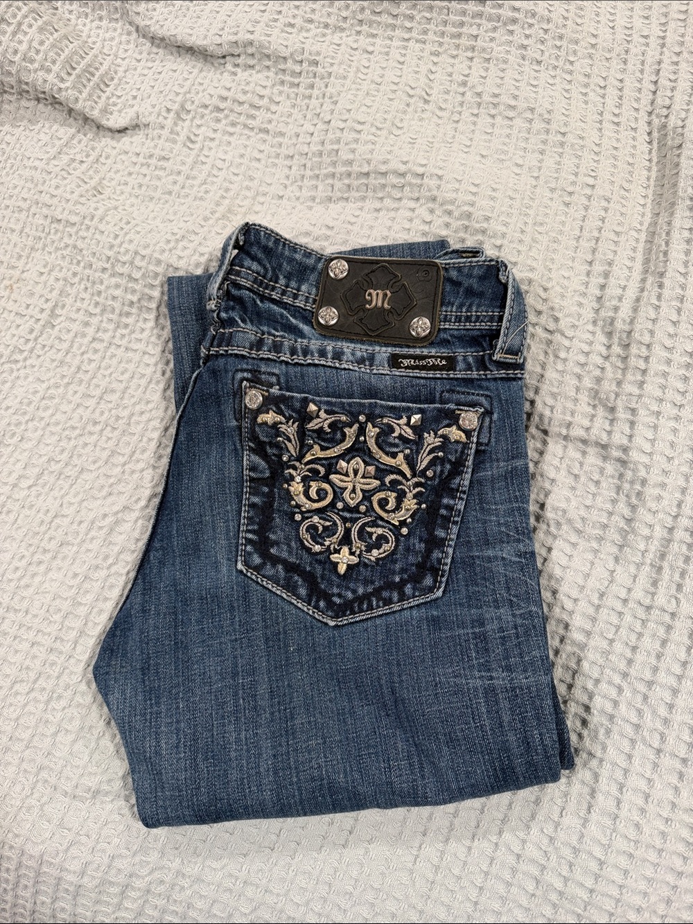 Miss Me Dark Blue Embroidered Boot Cut Jeans